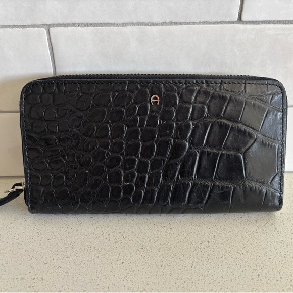 VTG Etienne Aigner Black Crocodile Leather Wallet Wristlet Classic Old Money EUC - Picture 4 of 8